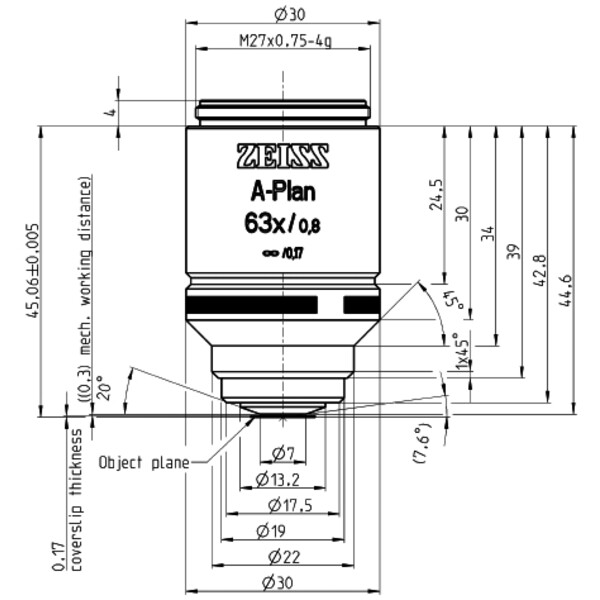 ZEISS Objetivos Plan A 63x/0,8 wd=0,30mm