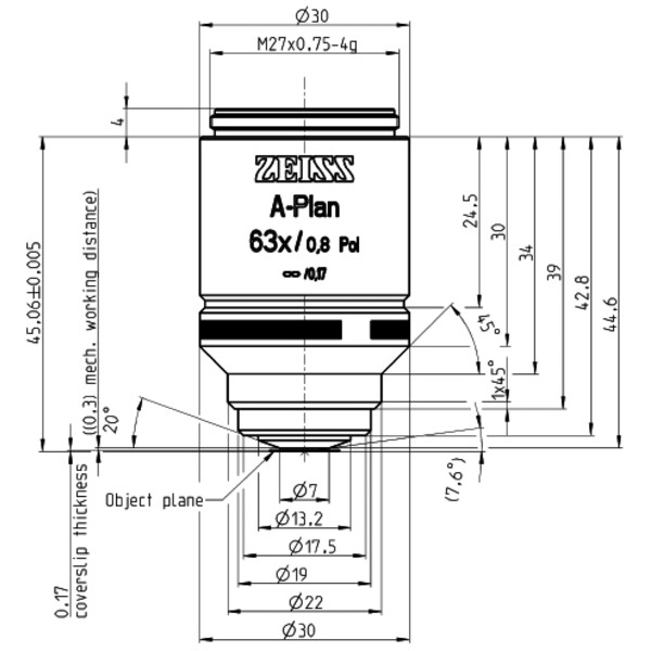 ZEISS Objetivo A-Plan 63x/0,8 Pol wd=0,30mm