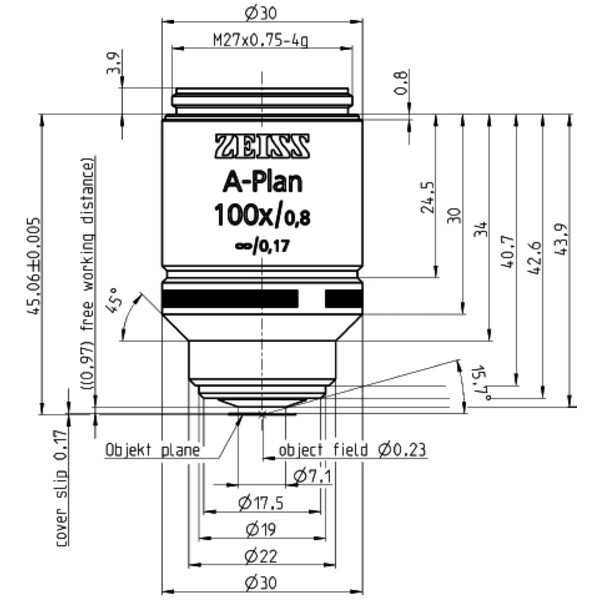 ZEISS Objetivo A-Plan 100x/0,8 wd=0,97mm