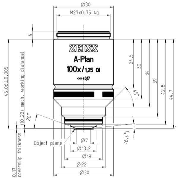 ZEISS Objetivos Plan A 100x/1,25 aceite wd=0,22 mm