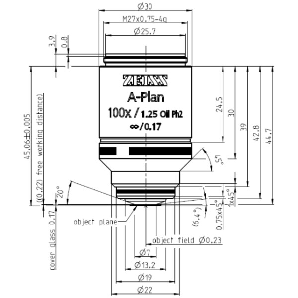 ZEISS Objetivo A-Plan 100x/1,25 Oil Ph2 wd=0,22mm