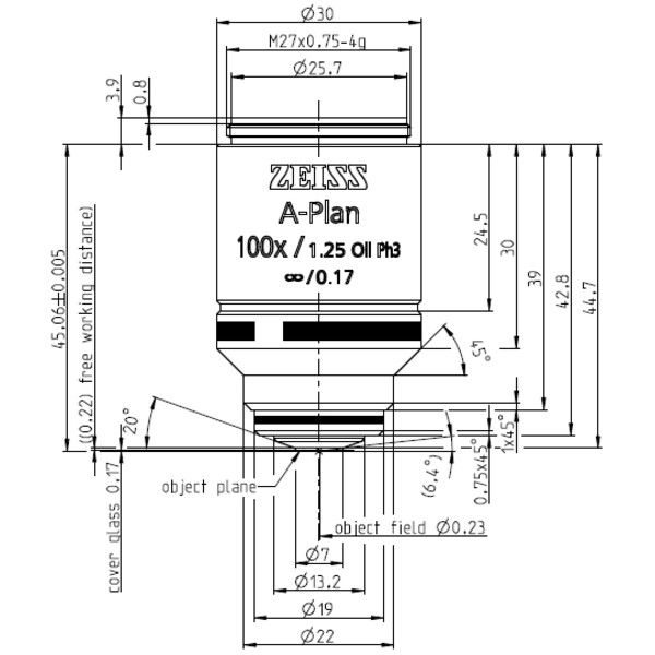 ZEISS Objetivos A-Plan 100x/1,25 Oil Ph3 wd=0,22mm