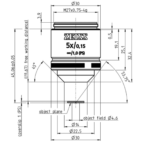 ZEISS objetivo Objektiv LD A-Plan 5x/0,15 wd=11,7mm