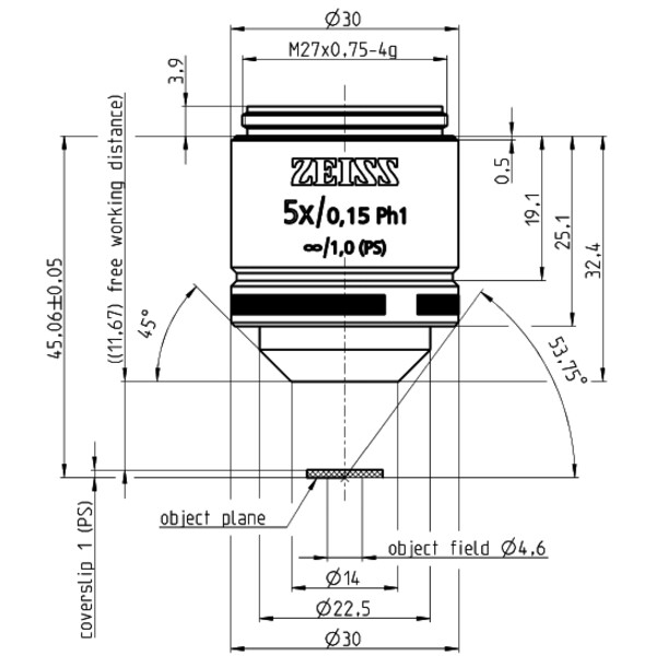 ZEISS objetivo Objektiv LD A-Plan 5x/0,15 Ph1 wd=11,7mm