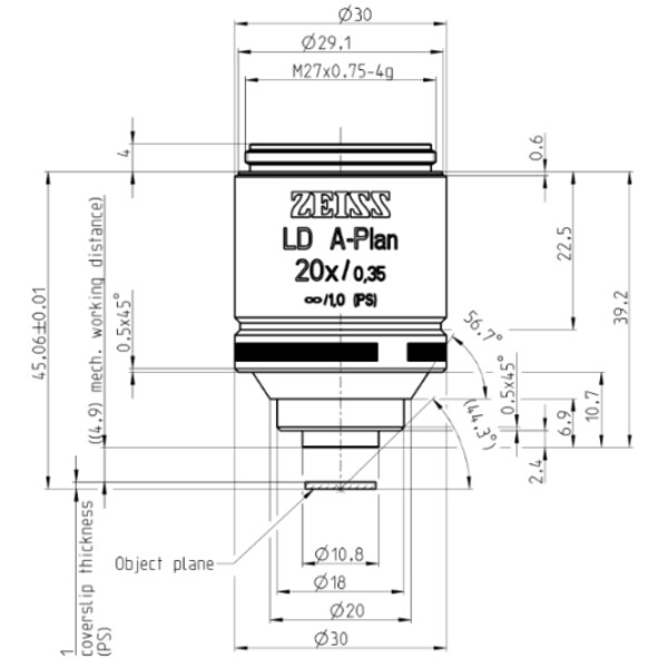 ZEISS objetivo Objektiv LD A-Plan 20x/0,35 wd=4,9mm