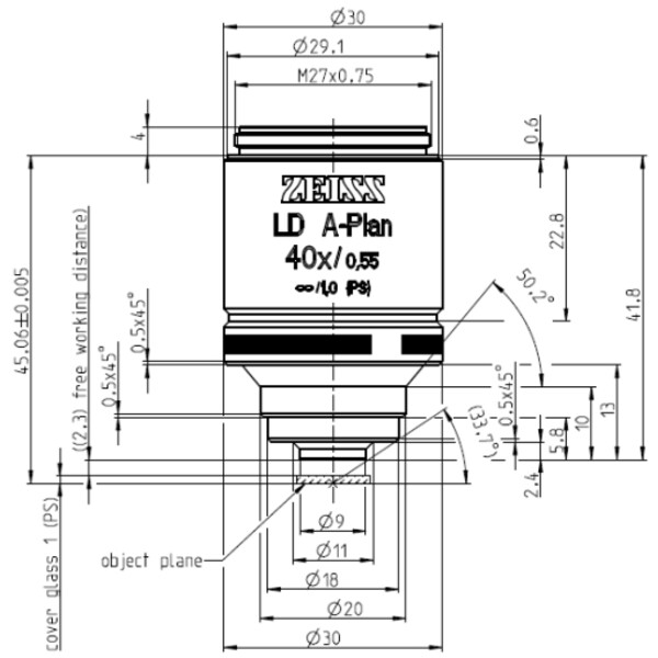 ZEISS Objetivo LD A-Plan 40x/0,55 wd=2,3mm