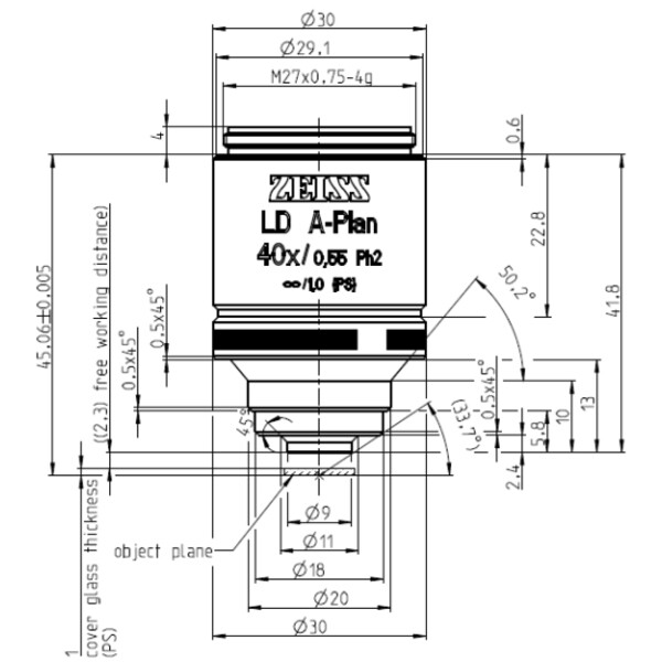 ZEISS objetivo Objektiv LD A-Plan 40x/0,55 Ph2 wd=2,3mm