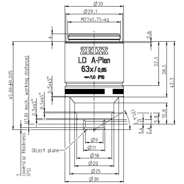 ZEISS Objetivos LD A-Plan 63x/0,65 wd=1,8mm