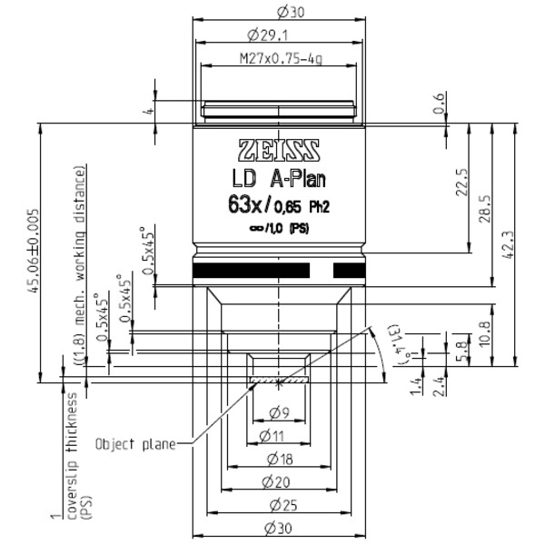 ZEISS Objetivos LD A-Plan 63x/0,65 Ph2 wd=1,8mm