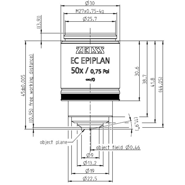 ZEISS Objetivo EC Epiplan 50x/0,75 polo wd=1,0mm