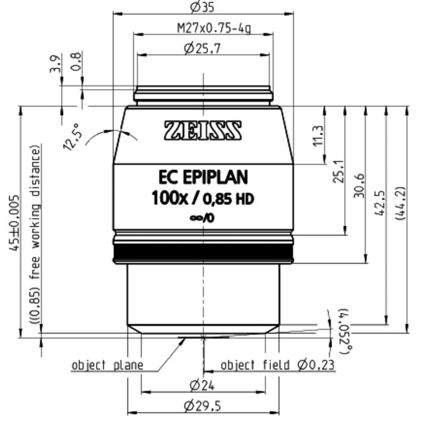 ZEISS Objetivos EC Epiplan 100x/0,85 HD wd=0,87mm