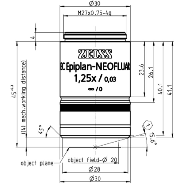 ZEISS objetivo Objektiv EC Epiplan-Neofluar 1,25x/0,03 wd=4,0mm