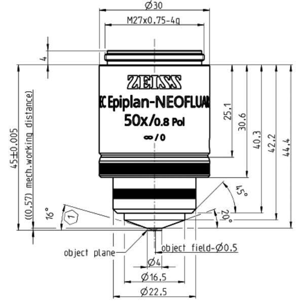 ZEISS objetivo Objektiv EC Epiplan-Neofluar 50x/0,8 Pol wd=0,57mm