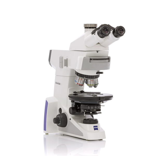 ZEISS Microscopio Axiolab 5 Pol, trino, infinity, plan, neofl, 5x, 10x, 20x, 40x, 10x/23, Dl, LED, 10W, 5xH Pol codificado, incl. Lambda Comp., placa reticulada y guía de objetos