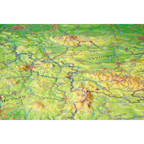 Georelief Alemania, grande, mapa en relieve 3D con marco de madera