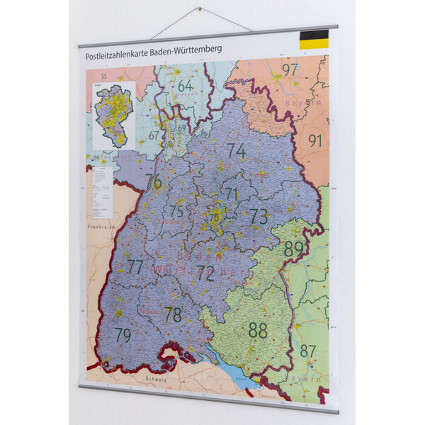 GeoMetro Mapa regional Baden-Württemberg Postleitzahlen PLZ (100 x 123 cm)
