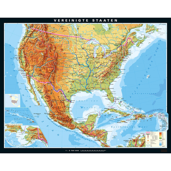 PONS Mapa Estados Unidos físico (195 x 154 cm)