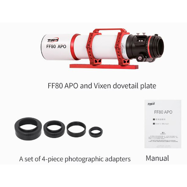 ZWO Refractor apocromático FF80 AP 80/600 Quadruplet OTA