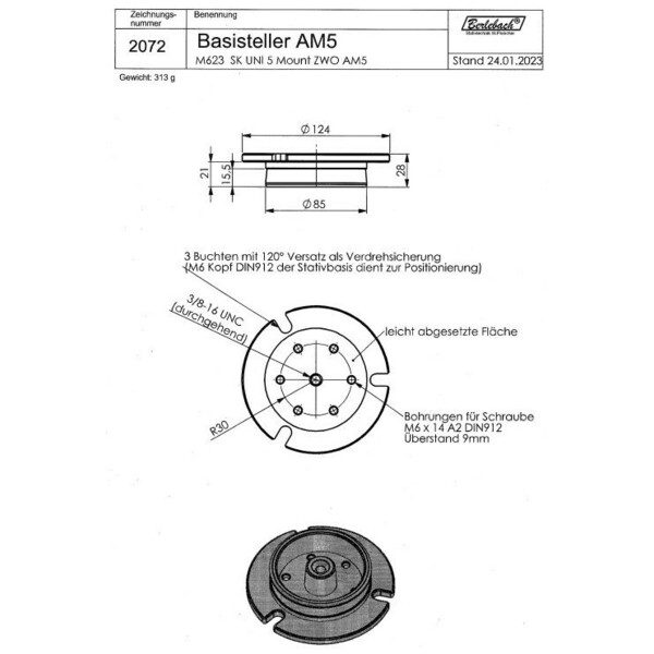 Berlebach Placa adaptadora apta para ZWO AM5