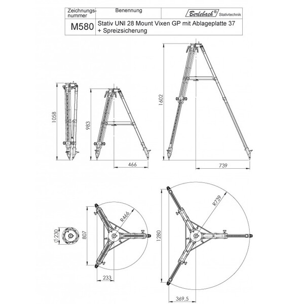 Berlebach Trípode Uni 28 con placa de apoyo plana 3/8"
