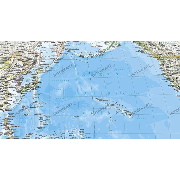 National Geographic Mapamundi Mapa del mundo clásico, con el Pacífico en el centro