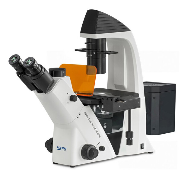 Kern Microscopio invertido OCM 168, FL, PH, trino, Abbe-N.A. 0,3 Condensador fijo, 10x-40x, 5W LED, Al/Dl