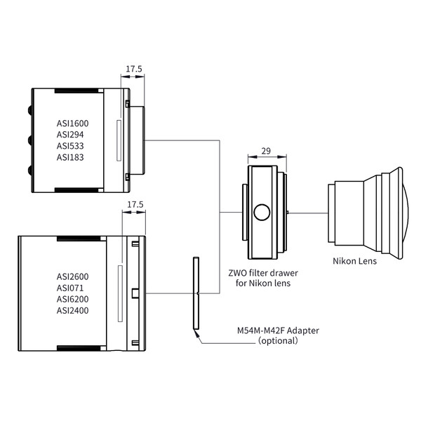 ZWO Cajón de filtros apto para objetivos Nikon 2"