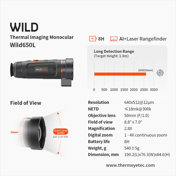 ThermTec Cámara térmica Wild 650L Laser Rangefinder