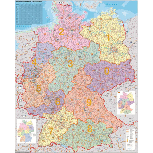 Stiefel Alemania Mapa de códigos postales político (100 cm x 140 cm)