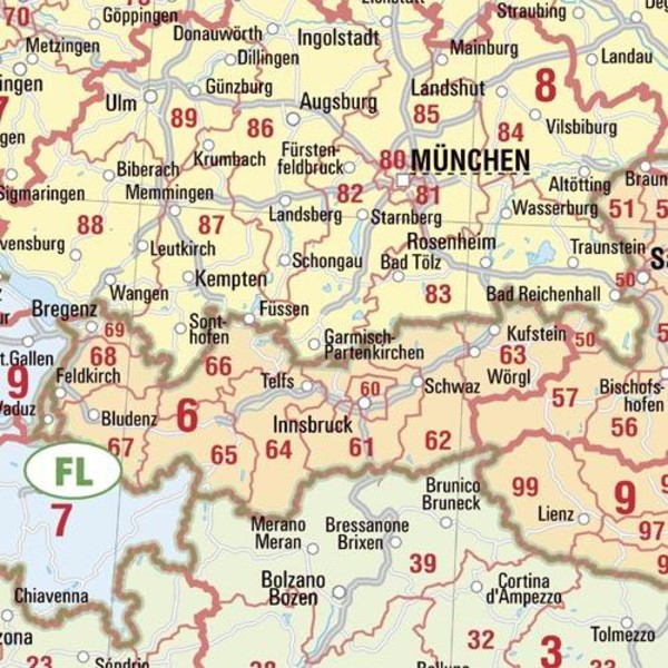 Bacher Verlag Mapa de Europa con códigos postales