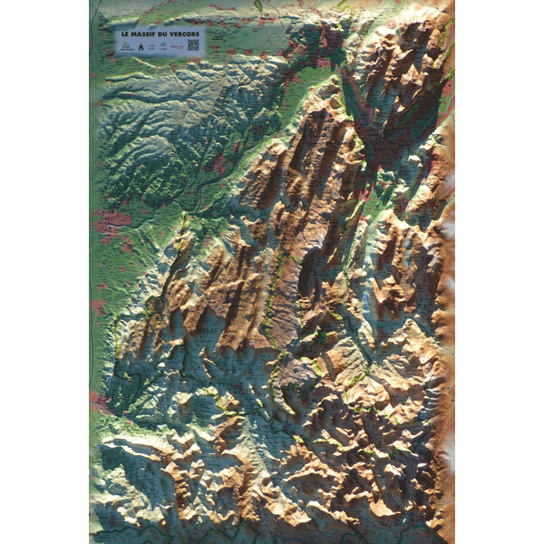3Dmap Mapa regional Le massif du Vercors (61 cm x 41 cm)