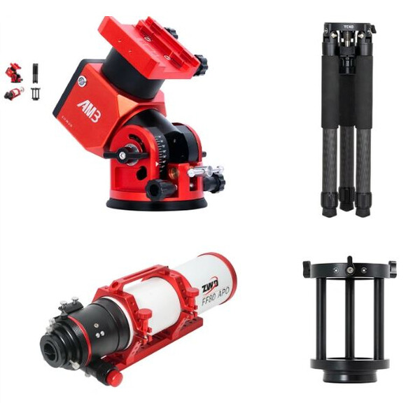 ZWO Telescopio FF80 AP 80/600 Quadruplet con AM3 y Trípode Carbon
