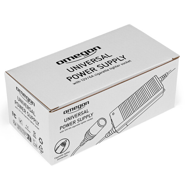 Omegon Fuente de alimentación universal europea de 12 V/6 A con toma para encendedor de cigarrillos