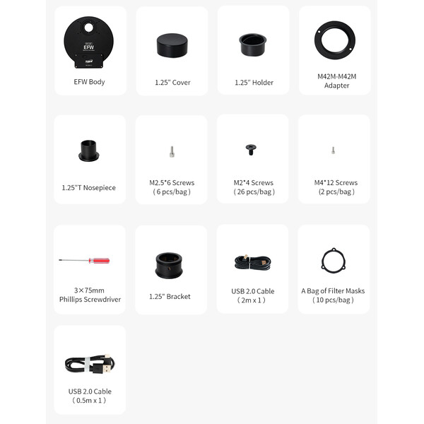 ZWO Rueda de filtros EFW 8x 1,25"