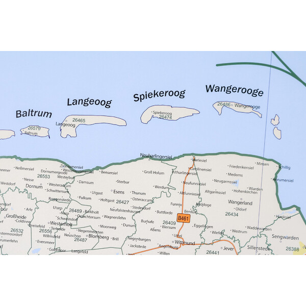 GeoMetro Mapa regional Códigos postales de Baja Sajonia (100 x 110 cm)