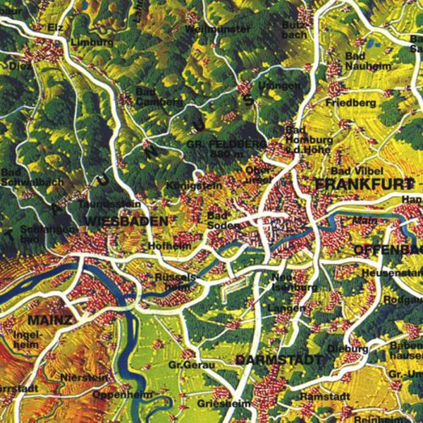 Bacher Verlag Panorama grande de Alemania, mapa original de MAIR
