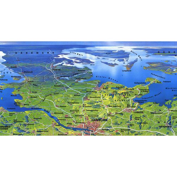 Bacher Verlag Panorama grande de Alemania, mapa original de MAIR