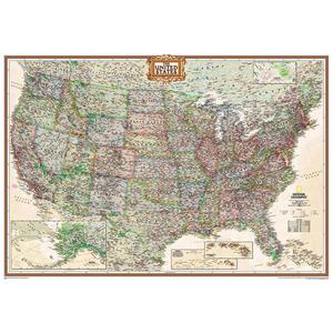 National Geographic Mapa de diseño de antiguedad, Estados Unidos, político, con recubrimiento de protección