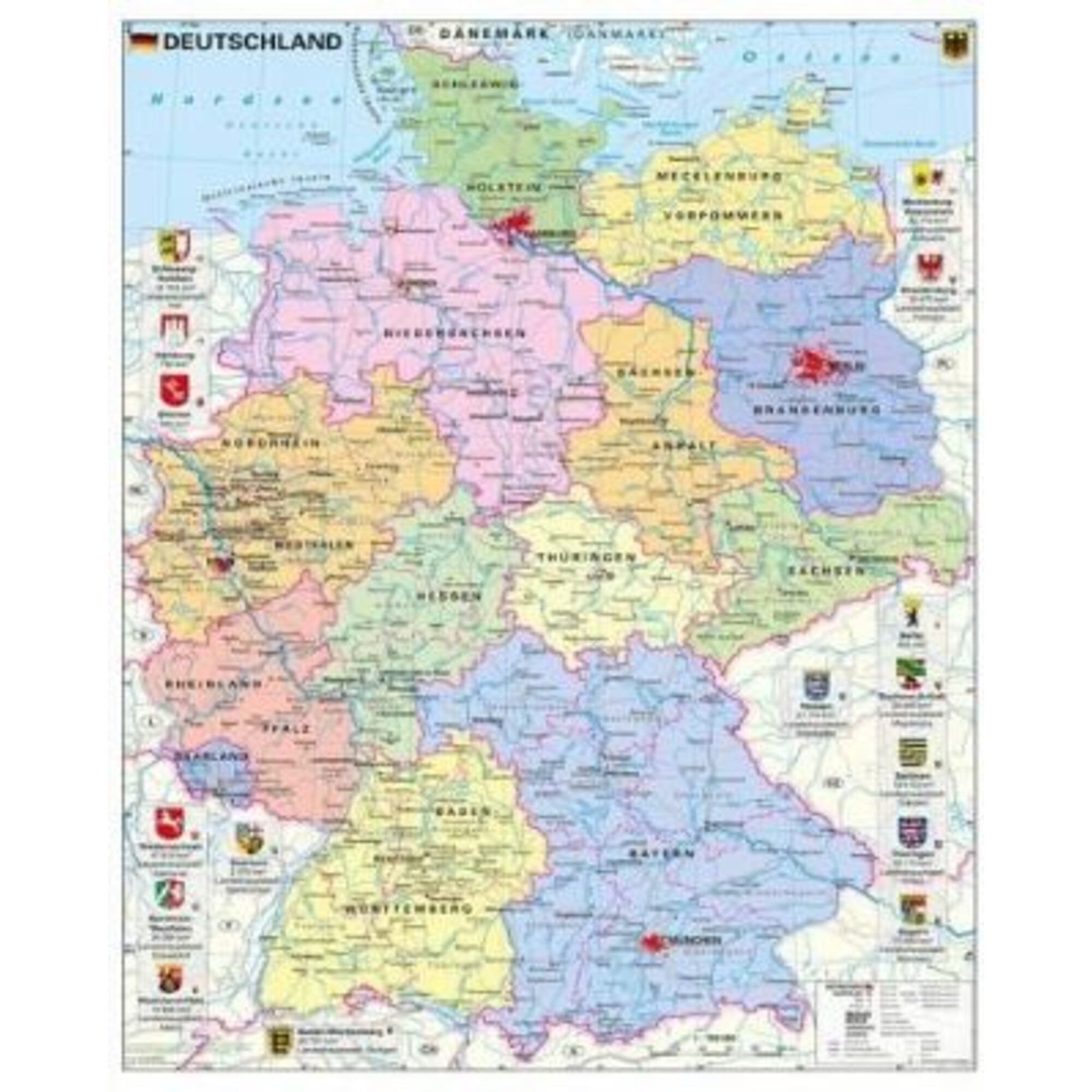 Stiefel mapa deutschland politisch mit wappen und metallleisten