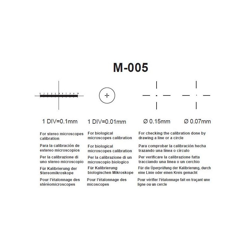 Optika M-005, portaobjetos micrométrico, rango 1 mm, divisiones de 0,01 mm, 26x76 mm
