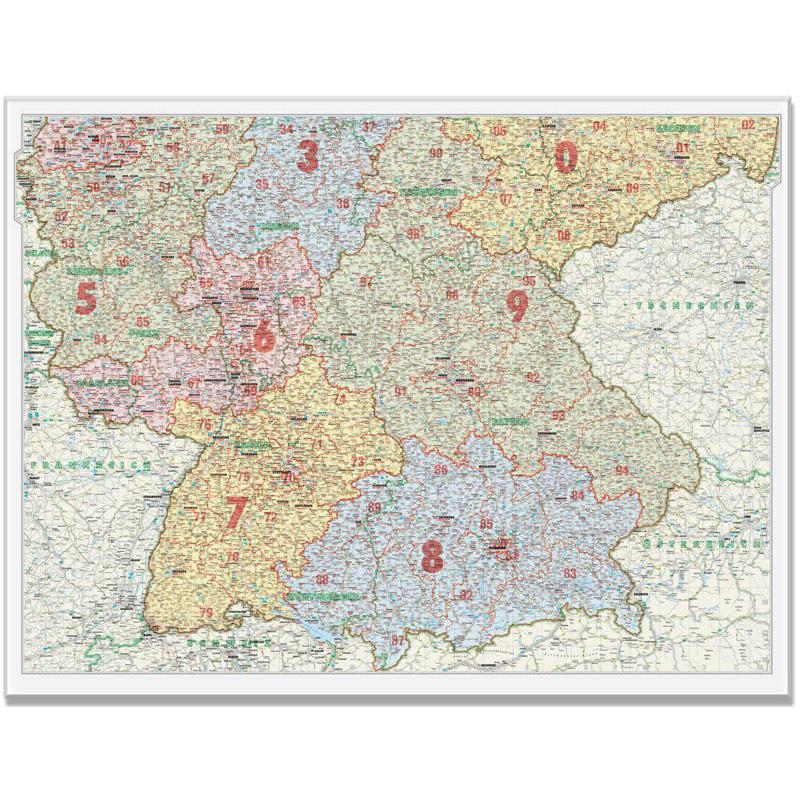 Bacher Verlag Mapa de códigos postales del sur de Alemania, escala 1:500.000