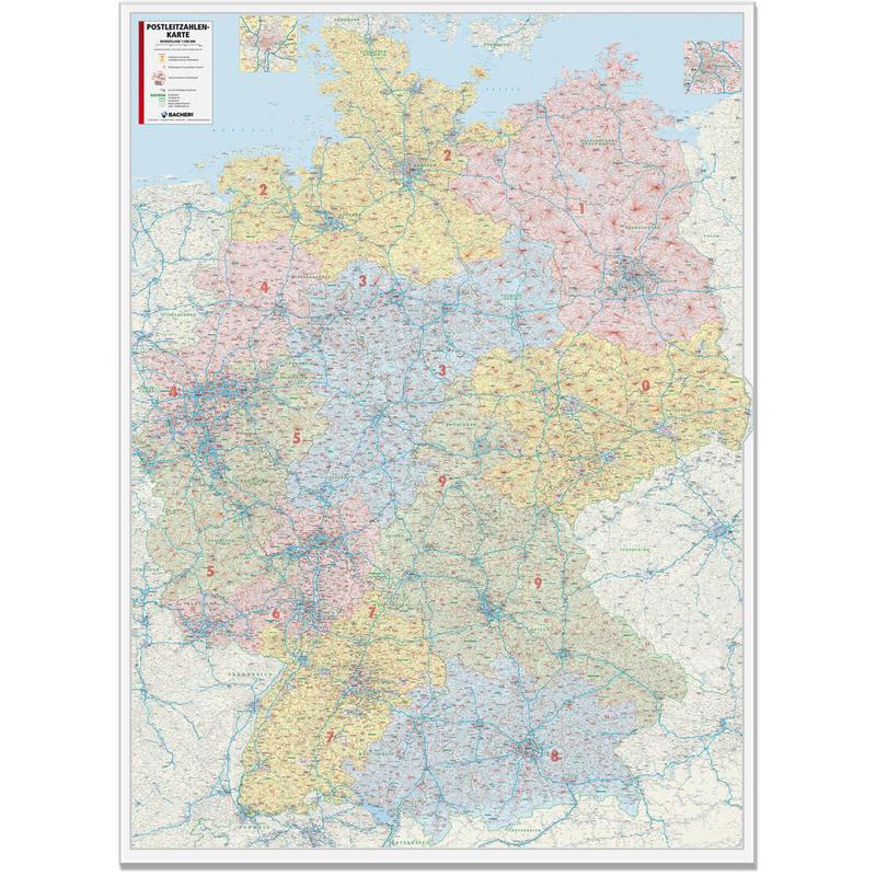 Bacher Verlag Mapa de códigos postales de Alemania, escala 1:450.000