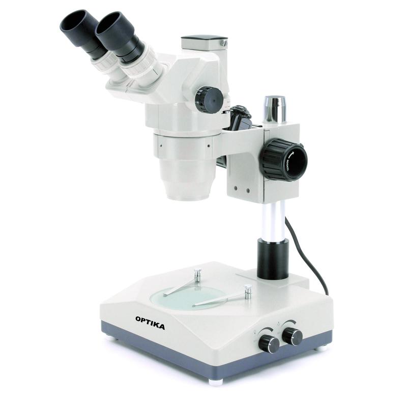 Optika   Microscopio estéreo de zoom trinocular SZR-10, con columna, 2 fuentes de luz