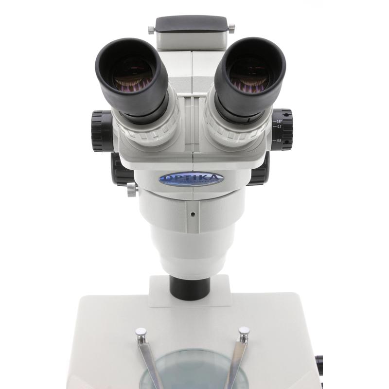 Optika   Microscopio estéreo de zoom binocular SZR-5, base con iluminación, 1 fuente de luz