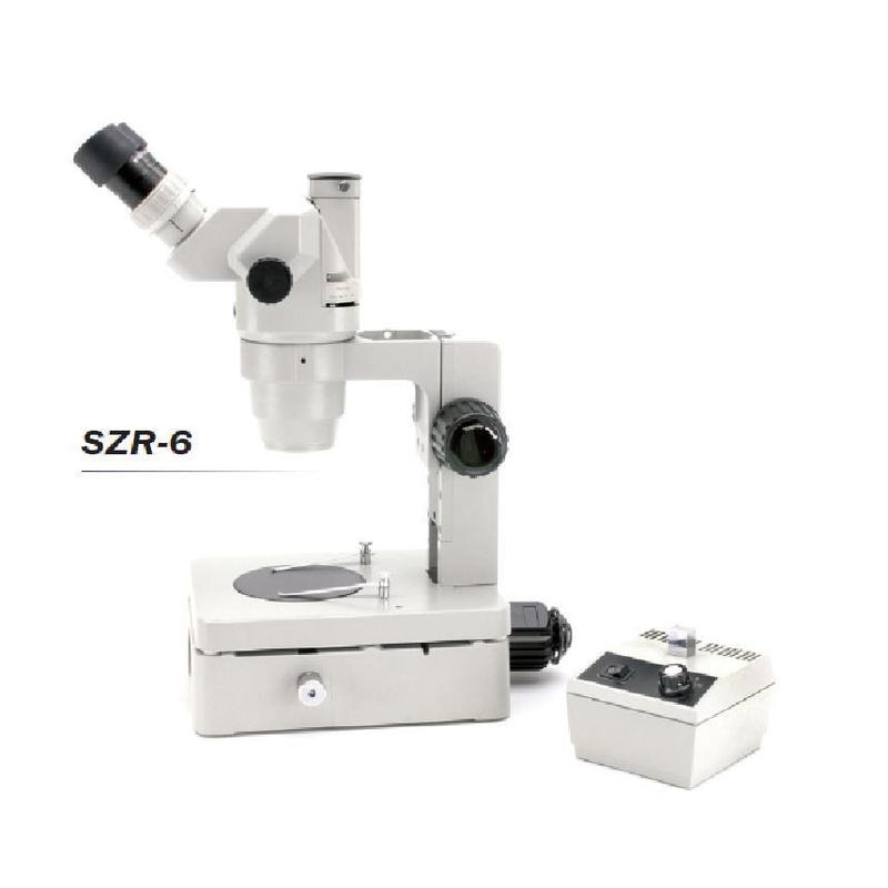 Optika   Microscopio estéreo de zoom trinocular SZR-6, base con iluminación, 1 fuente de luz