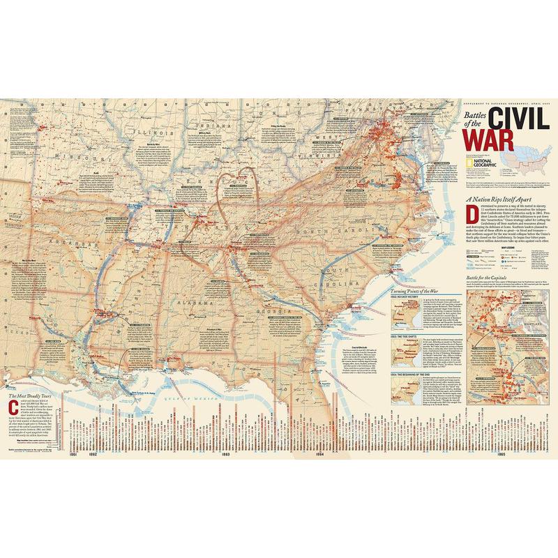 National Geographic Mapa Guerra Civil Estadounidense, de dos caras