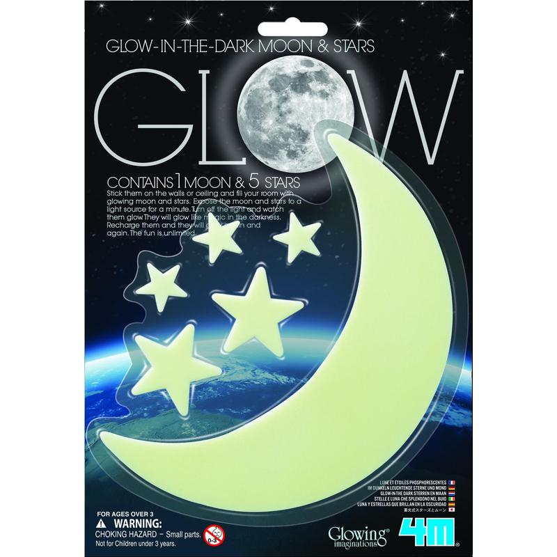 HCM Kinzel Adhesivos de la Luna y estrellas que brillan en la oscuridad Glow Moon and Stars (pequeño)