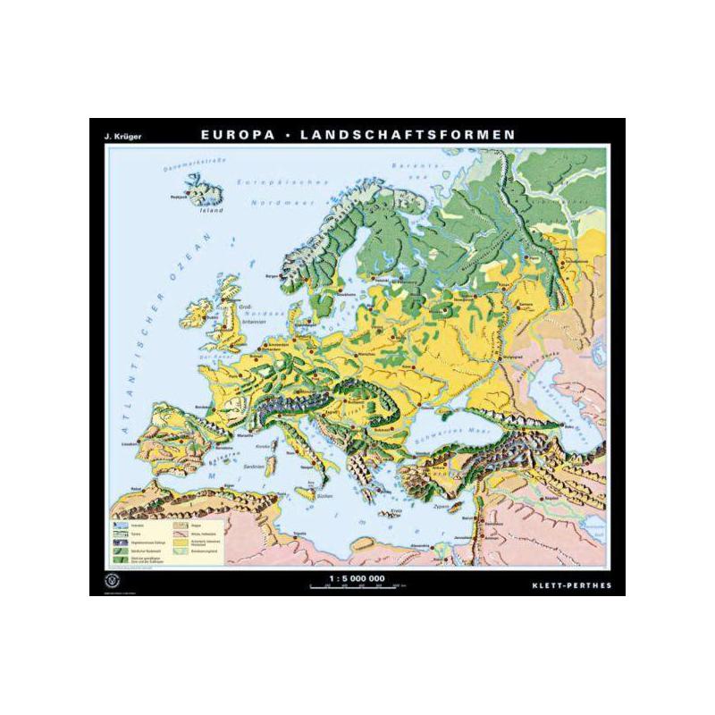 Klett-Perthes Verlag Mapa continental Europa, relieve / paisajes (P), de dos caras