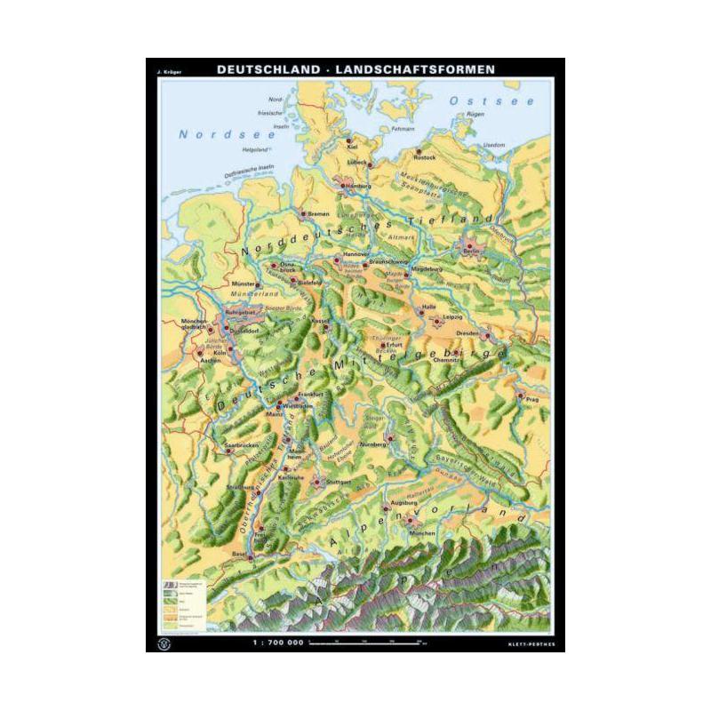 Klett-Perthes Verlag Mapa de Alemania, relieve / paisajes, (ABW), de dos caras