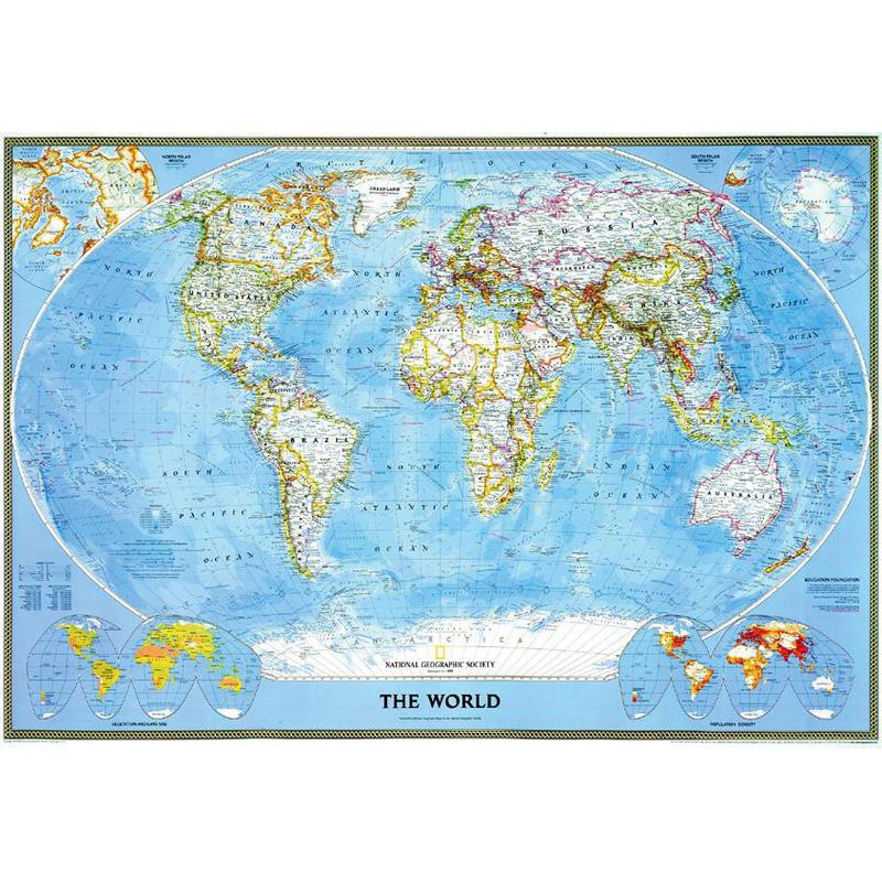 National Geographic Mapamundi Classic political world map, for pinning, framed (silver)